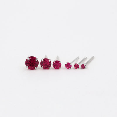 Puces d'oreilles 2-6mm - Argent Massif et Rubis Synthétique - Petite Vagabonde