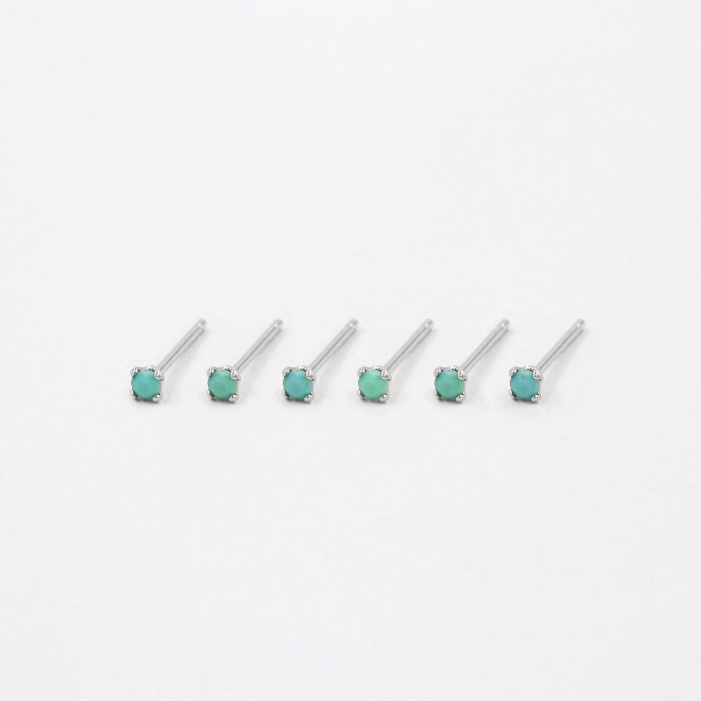 2mm Stud Earrings - Sterling Silver and Natural Turquoise