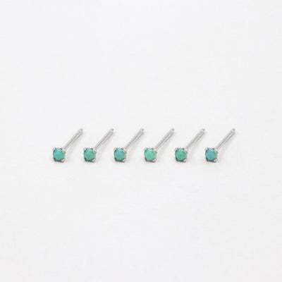 2mm Stud Earrings - Sterling Silver and Natural Turquoise