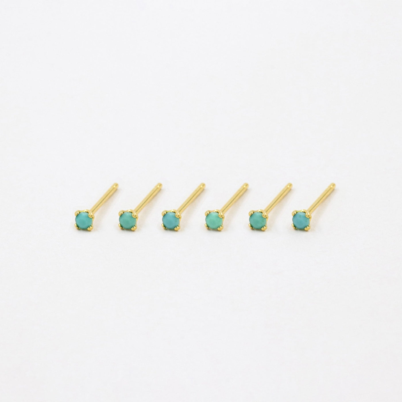 2mm Stud Earrings - Sterling Silver and Natural Turquoise