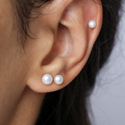 Puces d'oreilles 3-7.5mm avec Perles Blanches Naturelles - Petite Vagabonde