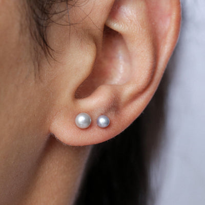 Puces d'oreilles 3-7.5mm avec Perles Grises Naturelles - Petite Vagabonde