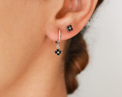 Saba - Puces d'Oreilles - Argent Massif et Diamant Noir Synthétique - Petite Vagabonde