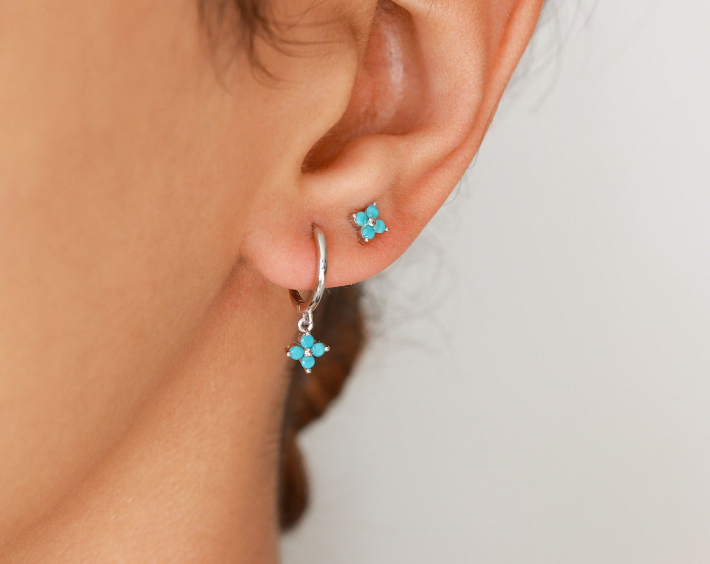 Saba - Puces d'Oreilles - Argent Massif et Turquoise Synthétique - Petite Vagabonde